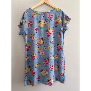 BeachLunchLounge Floral Dress Blue Pink Yellow Ruffle Sleeve Casual Summer‎